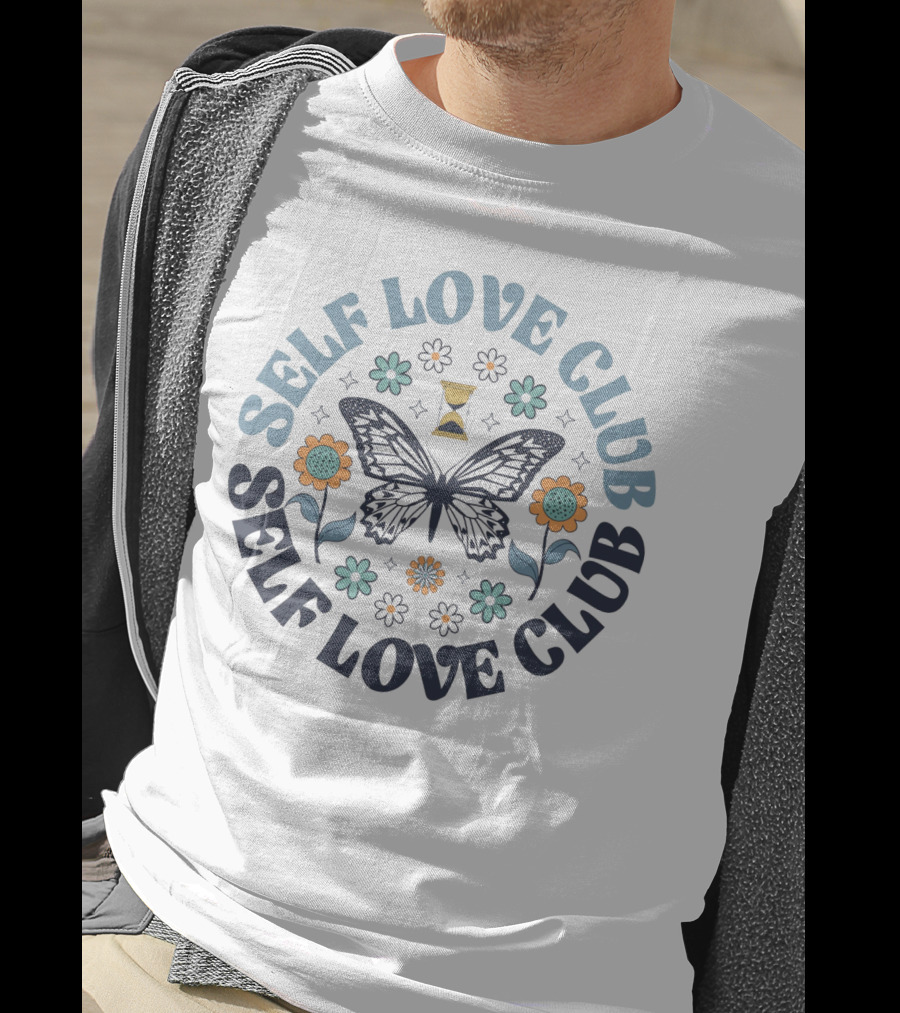 Self Love Club Boho Floral Butterfly With Flowers And Hourglass T-Shirt