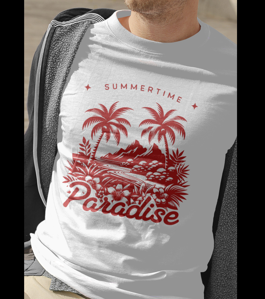 Summertime Paradise Palm Trees And Mountains Landscape T-Shirt