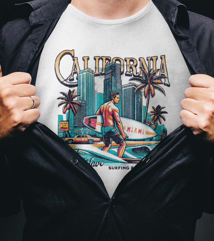 California Catch The Waves Surfing Paradise Miami T-Shirt