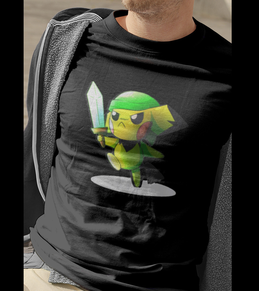 Pikachu Dressed As Link From The Legend Of Zelda With Sword In Hand T-Shirt