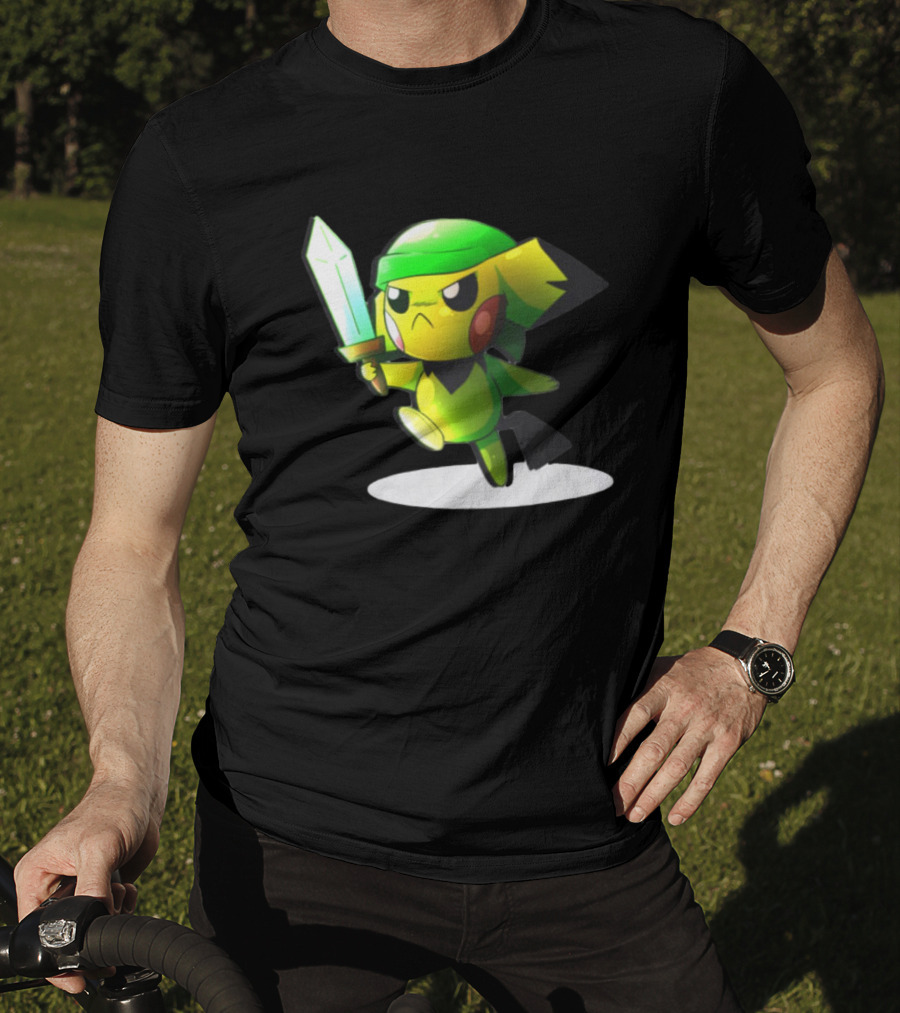 Pikachu Dressed As Link From The Legend Of Zelda With Sword In Hand T-Shirt