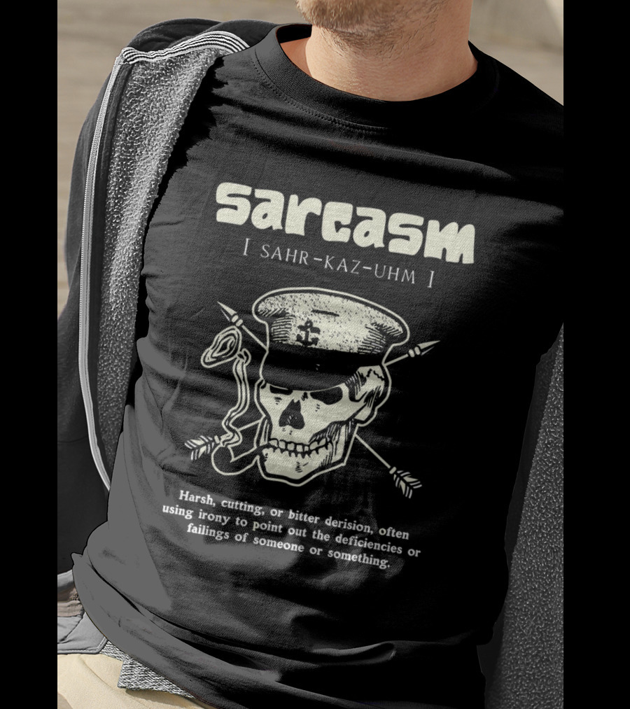 Sarcasm Sahr-Kaz-Uhm Skull Smoking Pipe Definition T-Shirt