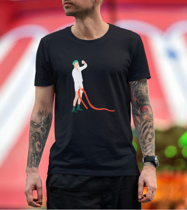 Premium T-Shirt: Septic Engineer Holding Beer and Hose T-Shirt Septic Engineer Holding Beer and Hose T-Shirt