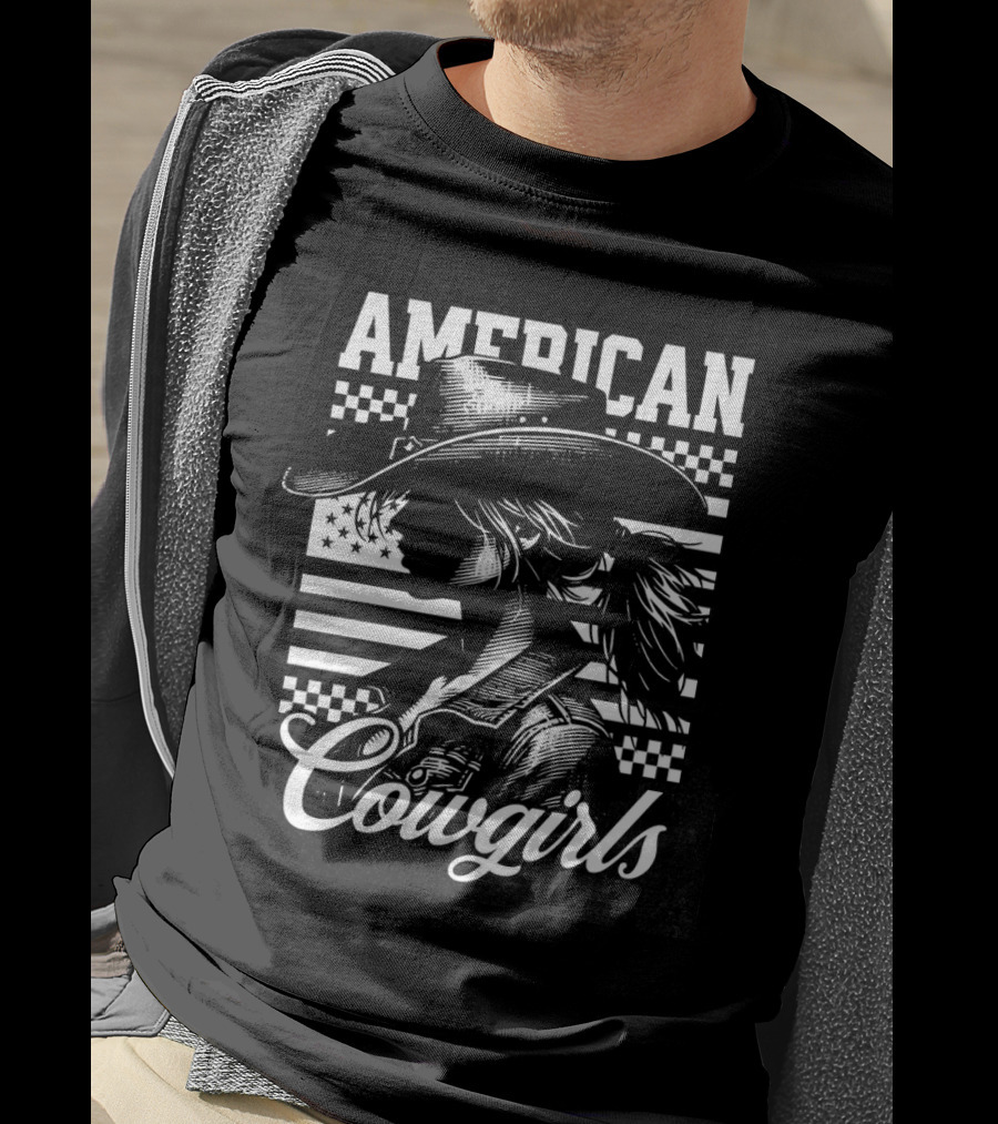 American Cowgirls Vintage Western Style Cowboy Hat Retro Flag T-Shirt