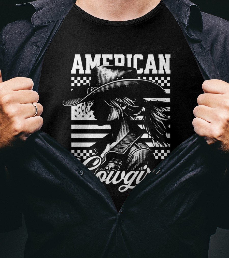 American Cowgirls Vintage Western Style Cowboy Hat Retro Flag T-Shirt