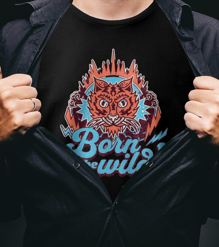 Born To Be Wild Tiger Vintage Style Retro Lightning Burst T-Shirt