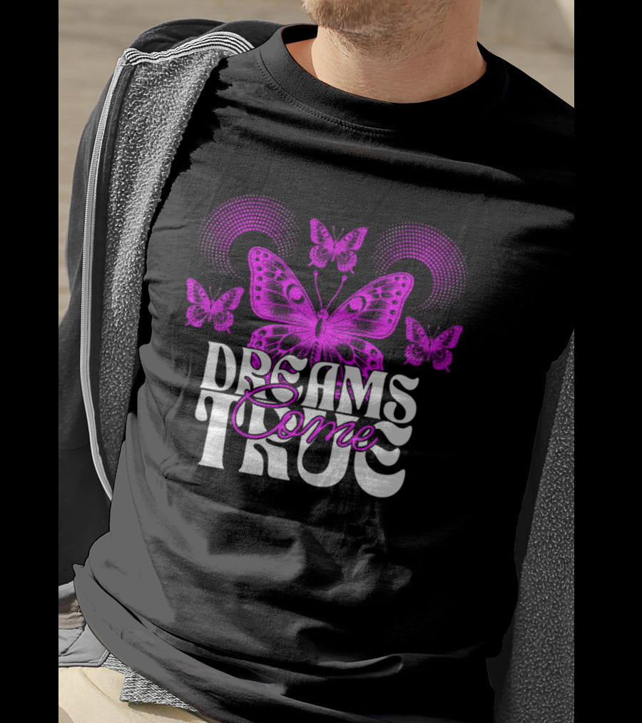 Dreams Come True Butterfly Pink Retro Psychedelic T-Shirt
