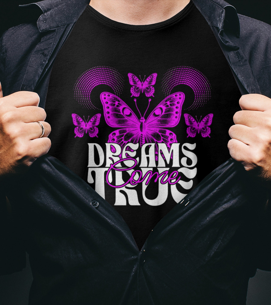 Dreams Come True Butterfly Pink Retro Psychedelic T-Shirt