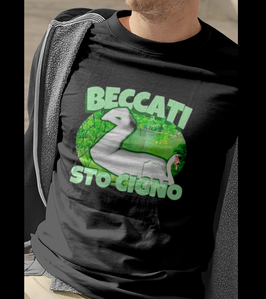 Beccati Sto Cigno Goose Meme - Italian Humor With Green Lake Background T-Shirt