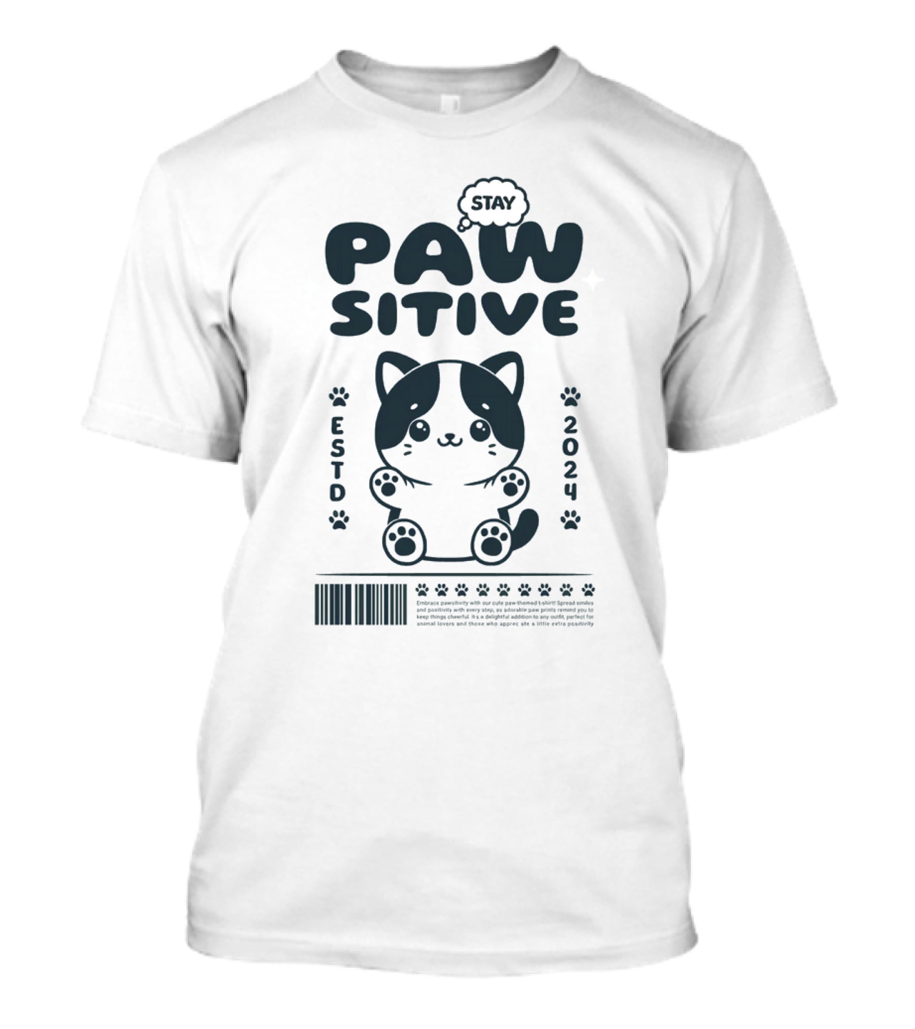 Stay Pawsitive Cute Cat ESTD T-Shirt