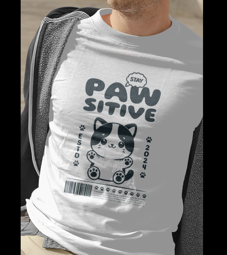 Stay Pawsitive Cute Cat ESTD T-Shirt