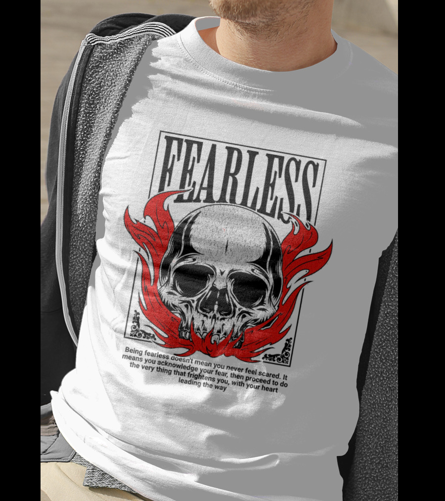 FEARLESS Skull With Red Flames Street Wear T-Shirt