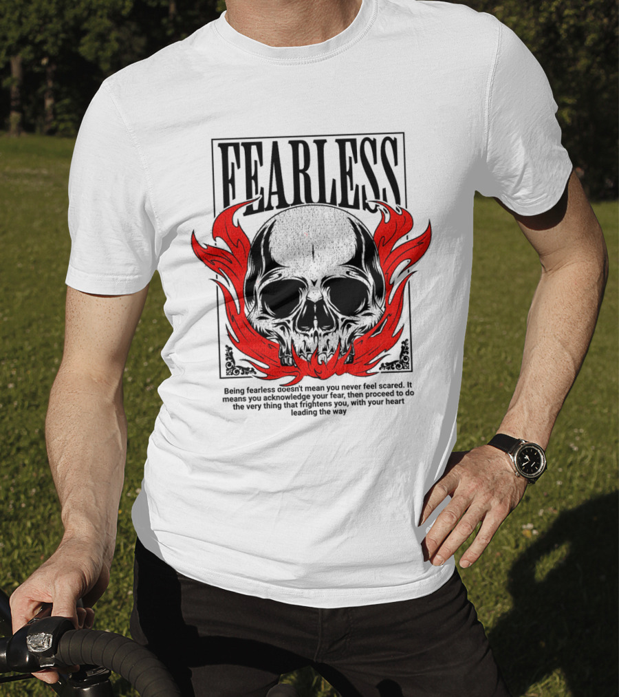 FEARLESS Skull With Red Flames Street Wear T-Shirt