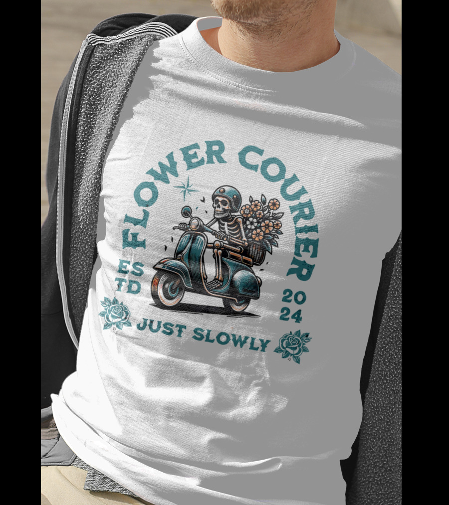 Flower Courier Skeleton Vespa Rider Just Slowly T-Shirt