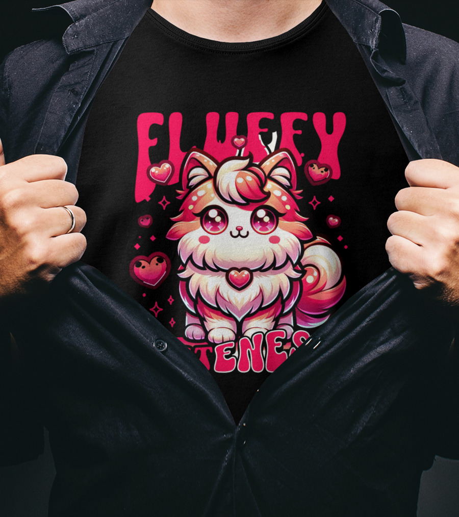 FLUFFY CUTENESS Heart-Eyed Kawaii Creature Surrounded By Little Hearts T-Shirt