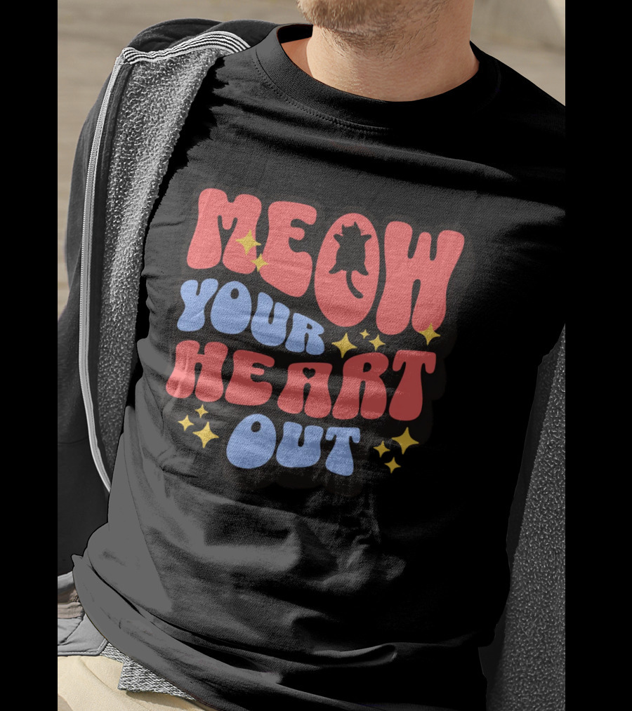 MEOW YOUR HEART OUT Retro Cat Stars T-Shirt