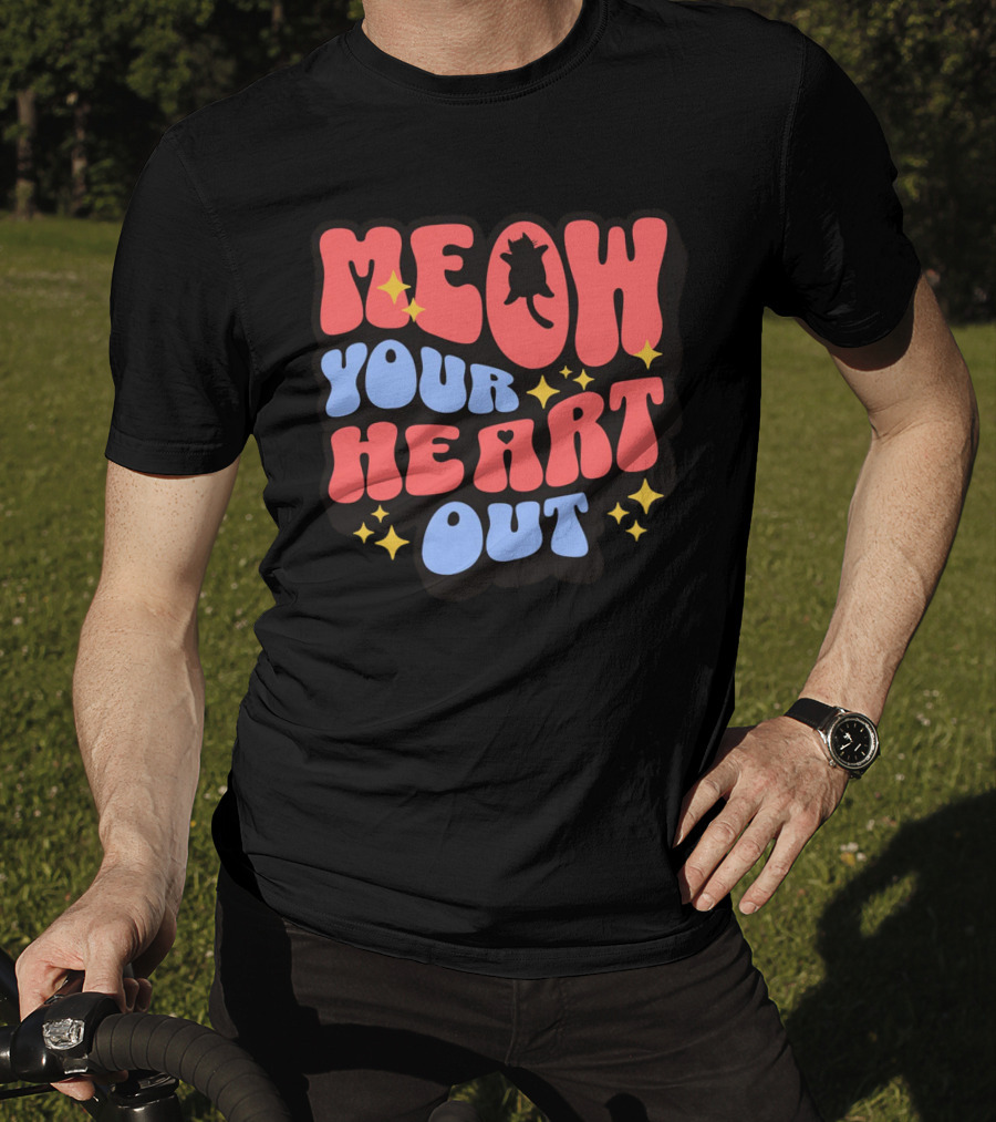MEOW YOUR HEART OUT Retro Cat Stars T-Shirt