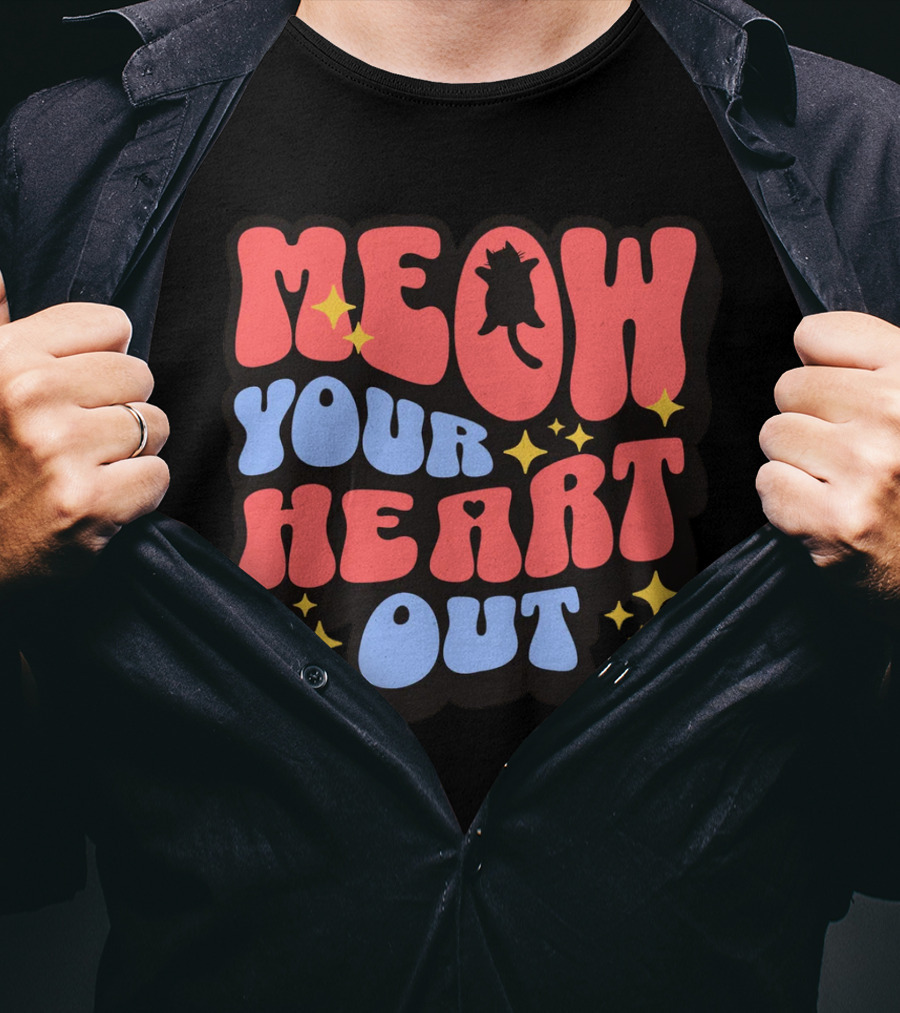 MEOW YOUR HEART OUT Retro Cat Stars T-Shirt