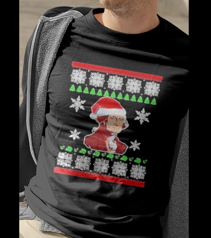 George Washington Christmas Santa Hat Snowflakes Ugly T-Shirt