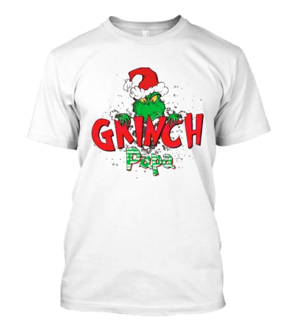 Grinch Christmas Papa Theme With Santa Hat T-Shirt