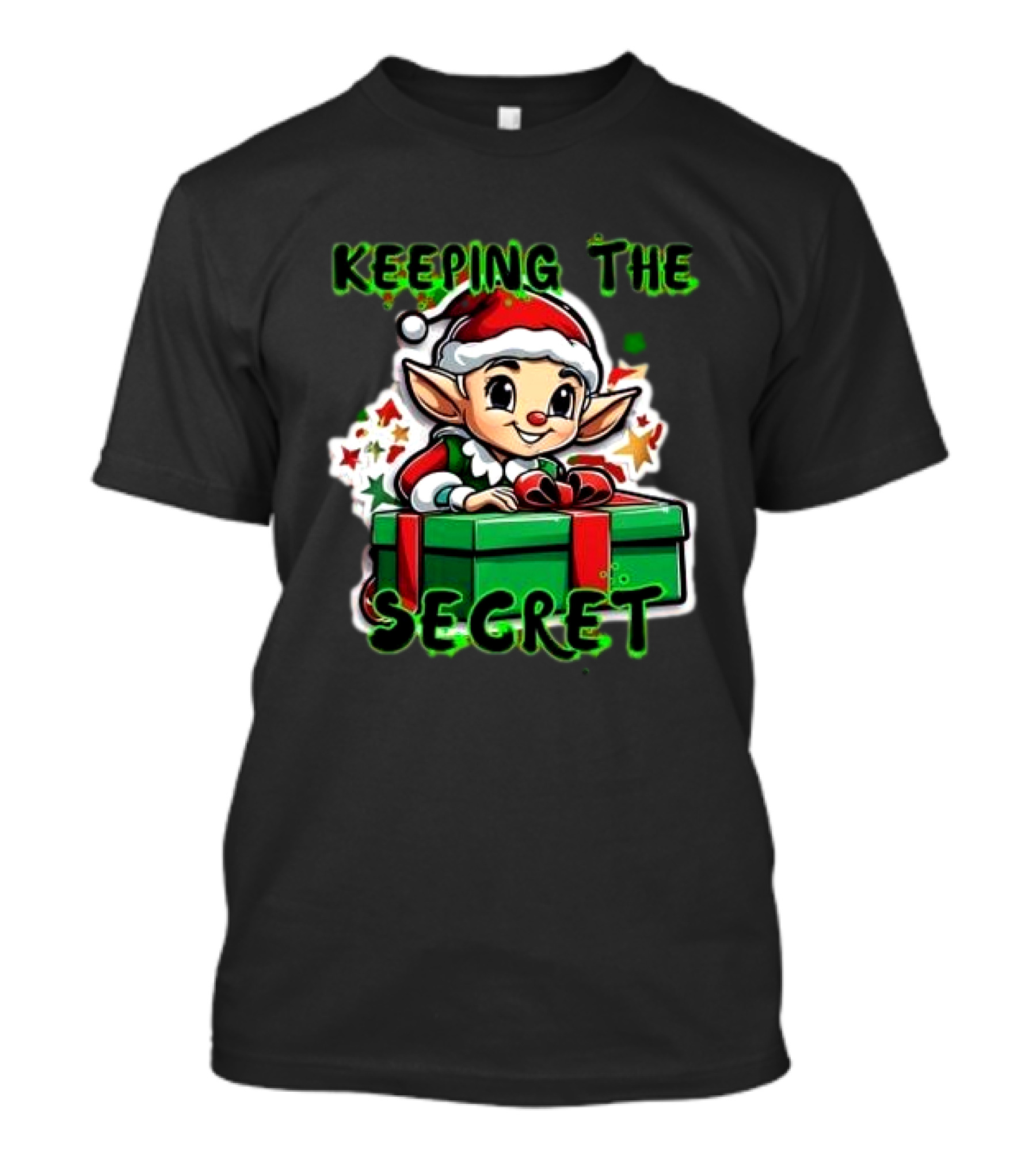 Keeping The Secret Christmas Elf With Present T-Shirt
