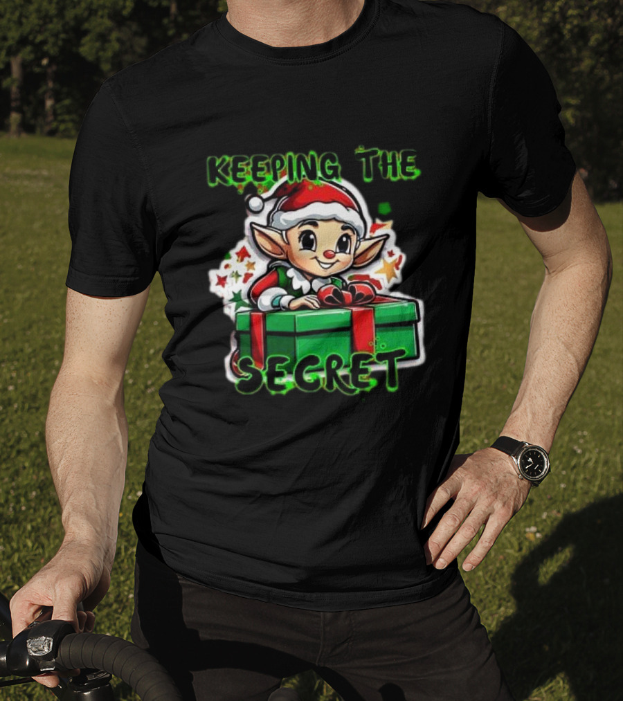 Keeping The Secret Christmas Elf With Present T-Shirt