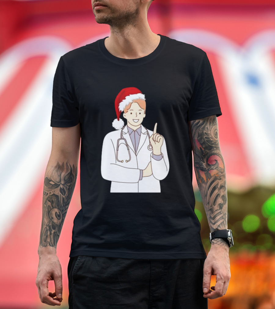 Santa Hat Wearing Physician Doctor Merry Christmas T-Shirt