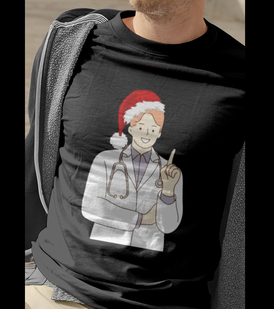 Santa Hat Wearing Physician Doctor Merry Christmas T-Shirt