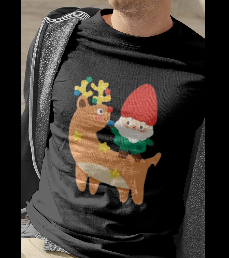 Cute Christmas Reindeer With Santa Riding T-Shirt
