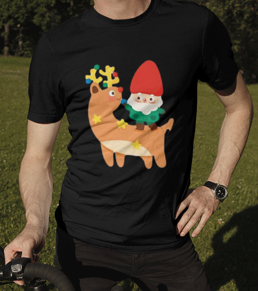 Cute Christmas Reindeer With Santa Riding T-Shirt