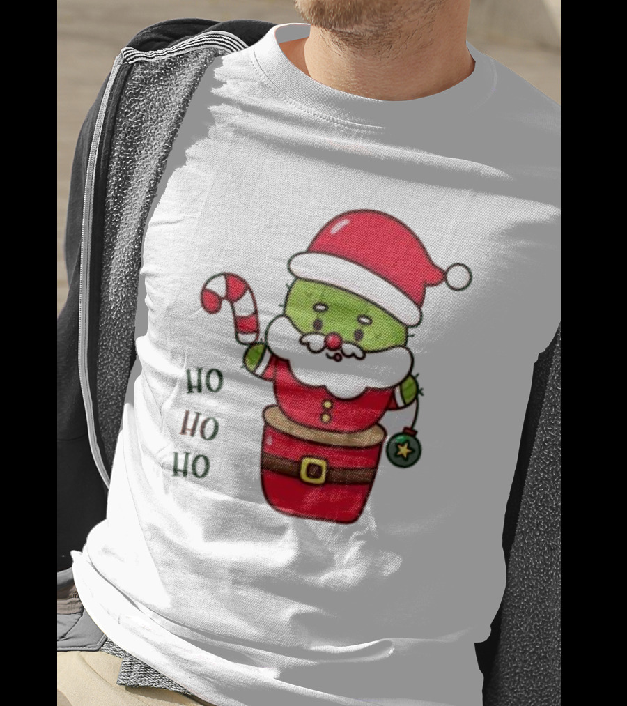 Santa Claus Ho Ho Ho Christmas Cactus Santa Suit Candy Cane T-Shirt