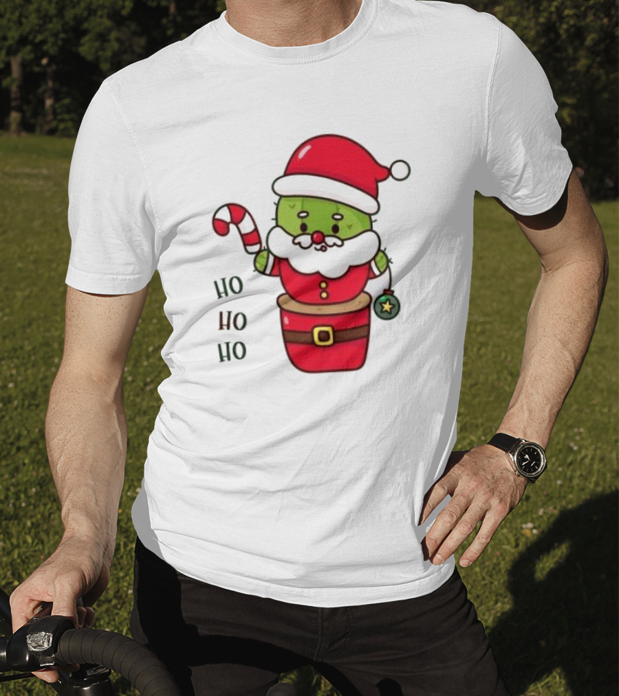 Santa Claus Ho Ho Ho Christmas Cactus Santa Suit Candy Cane T-Shirt