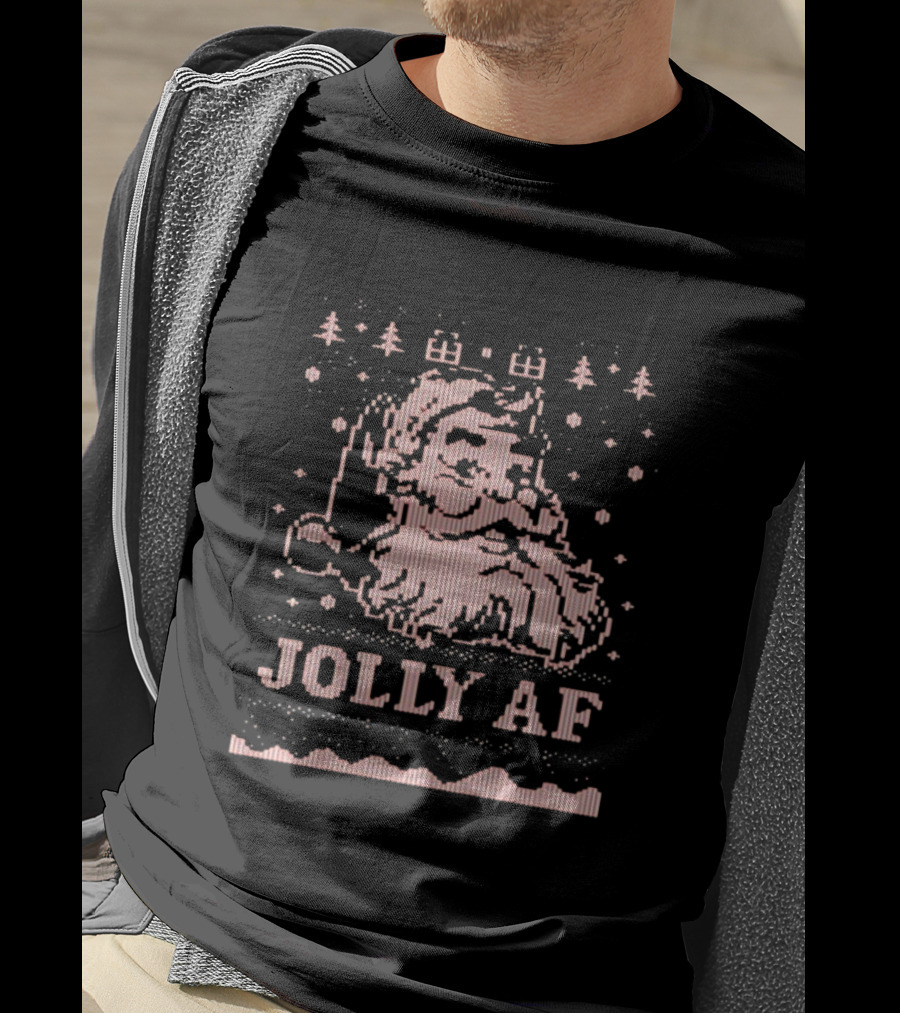 Jolly AF Santa Pixel Art Christmas T-Shirt