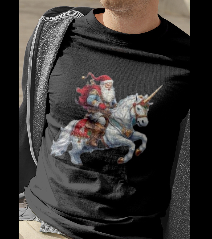 Santa Claus Riding Festive Unicorn Christmas T-Shirt