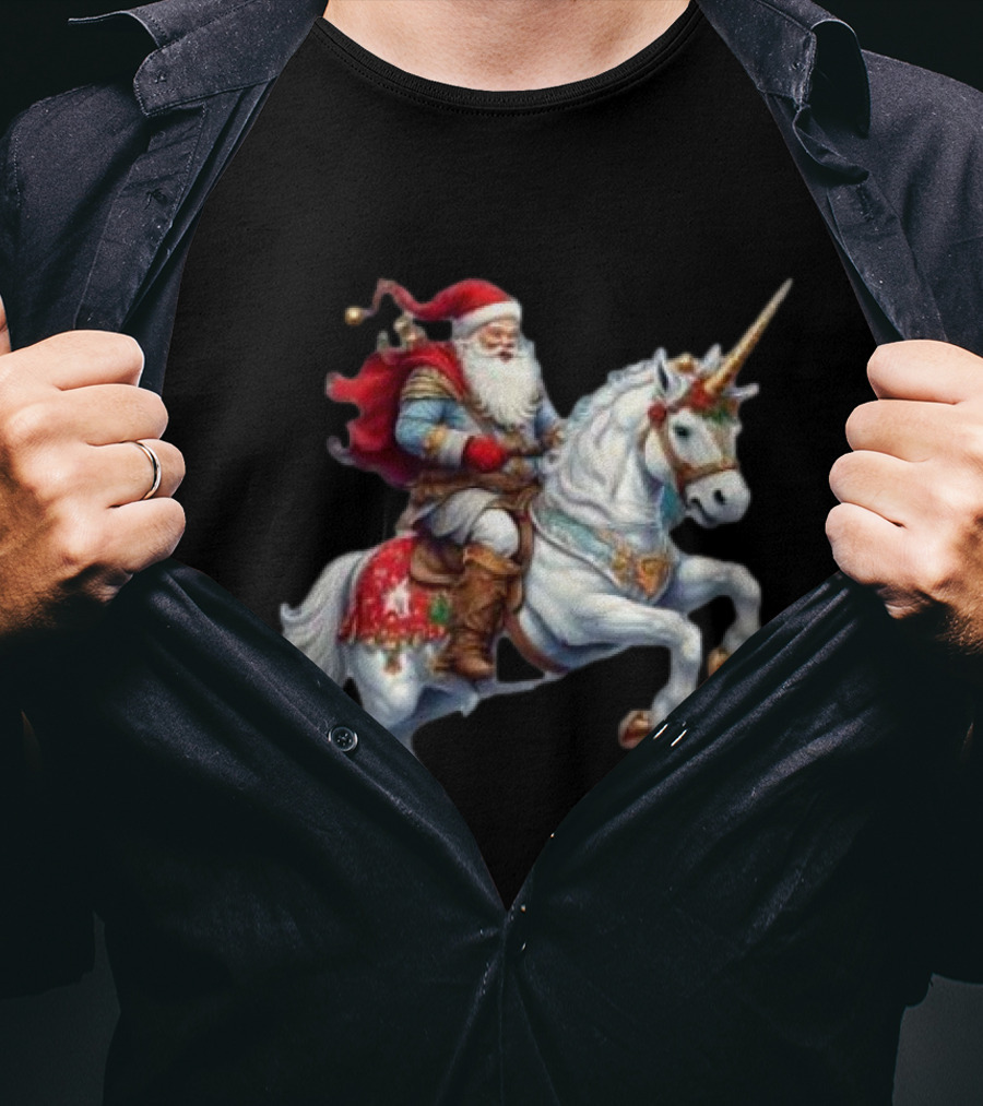 Santa Claus Riding Festive Unicorn Christmas T-Shirt