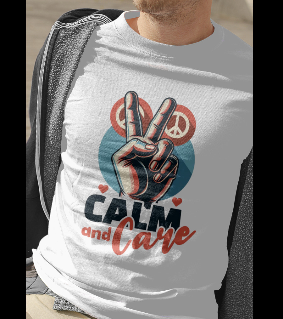 CALM And Care Peace Sign With Hearts T-Shirt