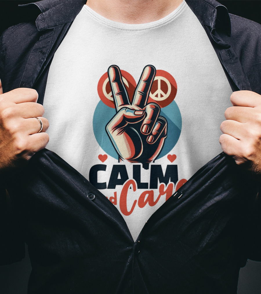 CALM And Care Peace Sign With Hearts T-Shirt