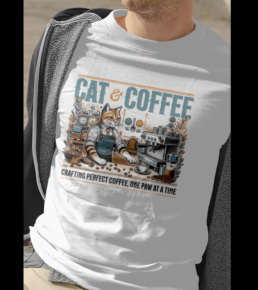CAT And COFFEE Crafting Perfect Coffee One Paw At A Time T-Shirt