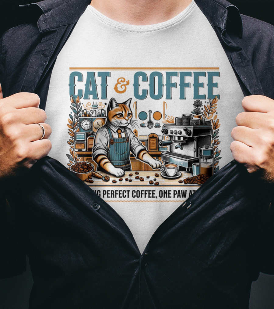 CAT And COFFEE Crafting Perfect Coffee One Paw At A Time T-Shirt