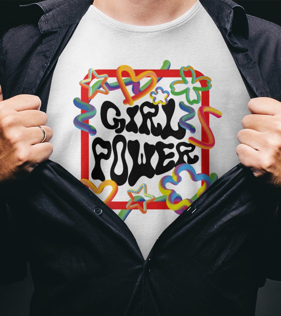 GIRL POWER Colorful Hearts Stars And Flowers T-Shirt