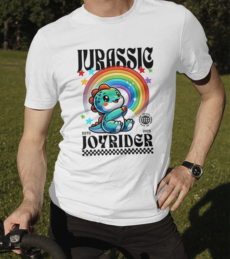 JURASSIC JOYRIDER ESTD 2025 Rainbow Star Dino Club T-Shirt