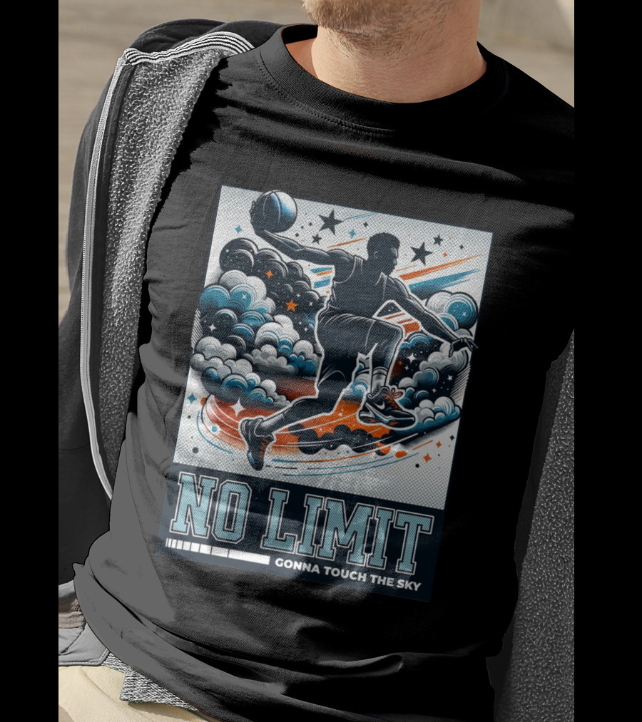 NO LIMIT GONNA TOUCH THE SKY Basketball Player Dynamic Clouds And Stars T-Shirt