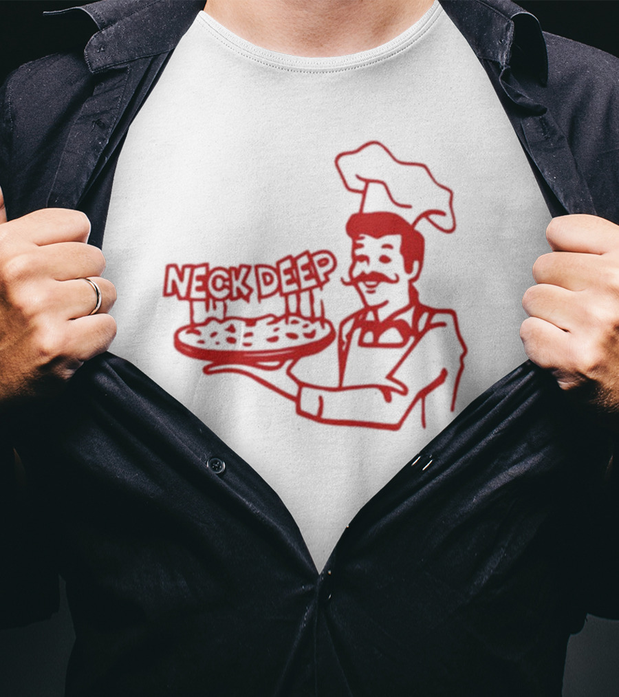 Neck Deep Pizza Chef With Retro Style Illustrative T-Shirt