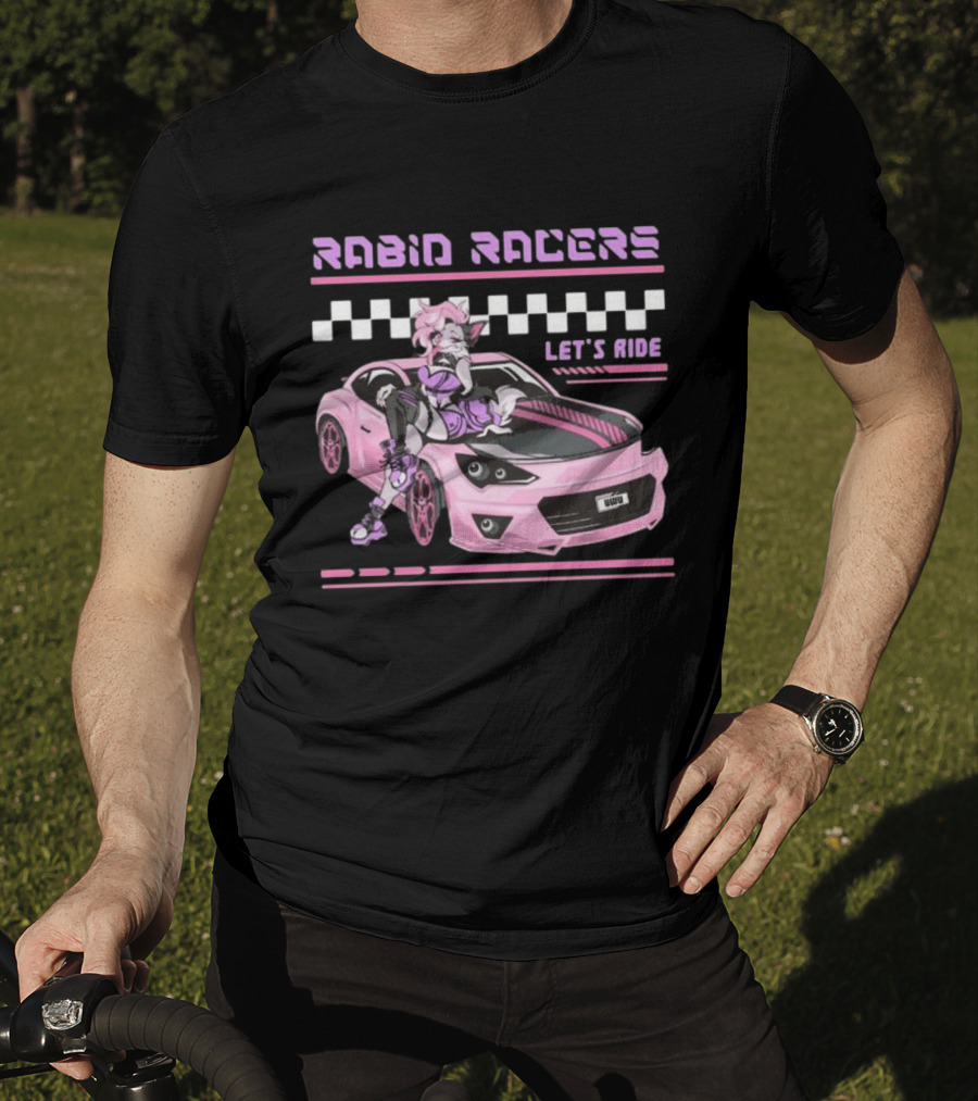 Rabid Racers Let’s Ride Pink Anime Style Racer Girl With Wufu License Plate T-Shirt