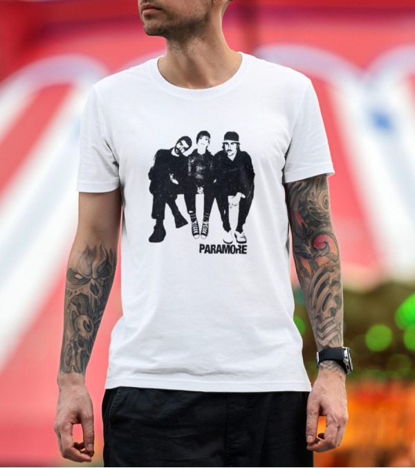 Premium T-Shirt: Paramore Music Group Trio Black and White Photo Boyfriend Fit Girls T-Shirt Paramore Music Group Trio Black and White Photo Boyfriend Fit Girls T-Shirt