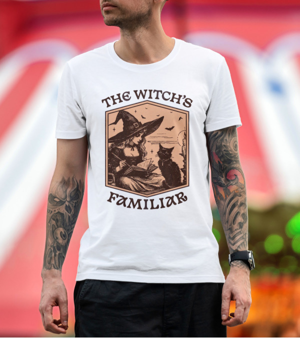 Premium T-Shirt: The Witch's Familiar Halloween Vintage Witch and Cat T-Shirt The Witch's Familiar Halloween Vintage Witch and Cat T-Shirt