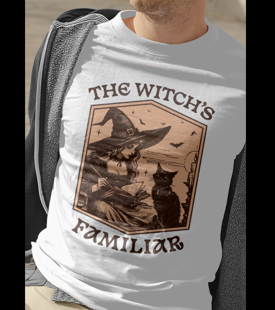 The Witch's Familiar Halloween Vintage Witch And Cat T-Shirt