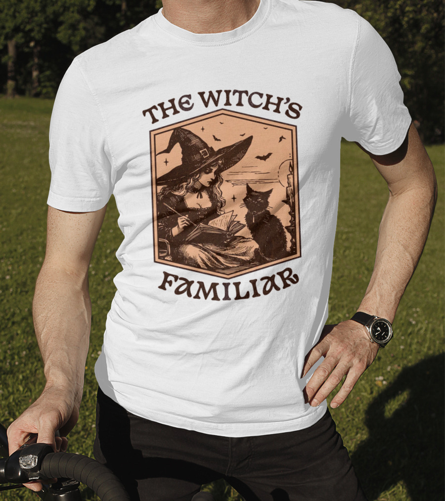 The Witch's Familiar Halloween Vintage Witch And Cat T-Shirt