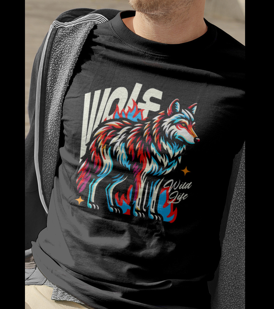 WOLF Wild Life Vivid Colorful Wolf T-Shirt