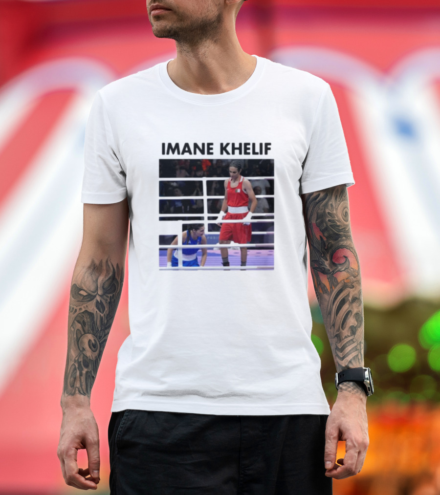 IMANE KHELIF Boxing Match Scene with Red and Blue Competitors T-Shirt